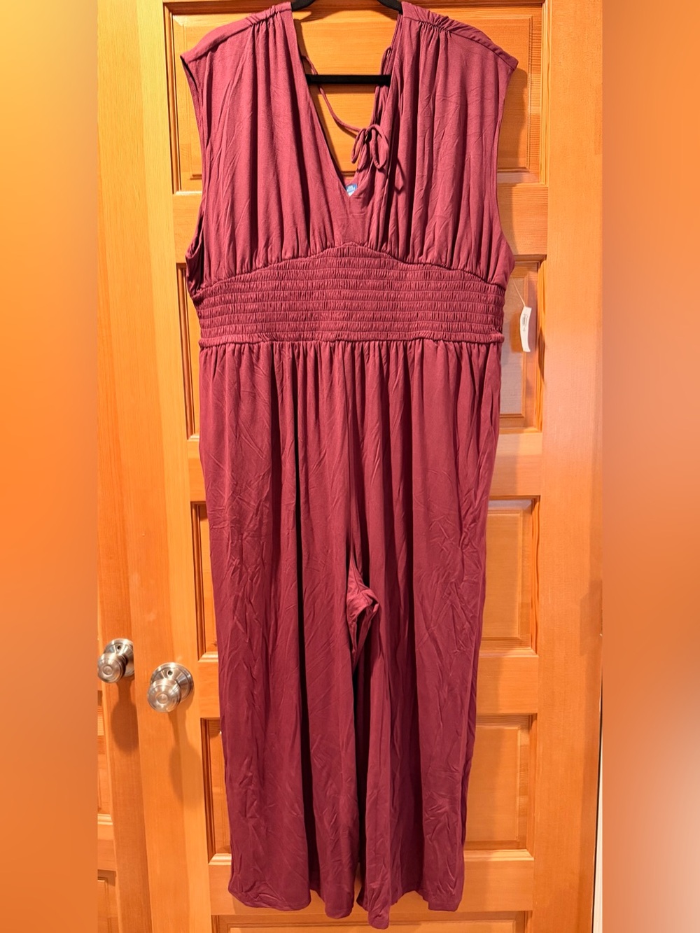 Old Navy Sleeveless Smocked-Waist Jumpsuit in Deep Wine
